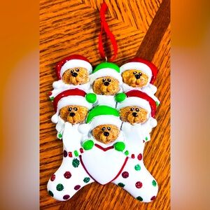 Bears in Stockings - Family of 6 Christmas Ornament Keepsake Gift (Ceramic) NEW